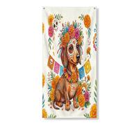 Couverture de porte décorative Day of the Dead Teckel 91,4 x 182,9 cm, motif tête de mort florale à suspendre pour porte d'entrée, intérieur ou extérieur