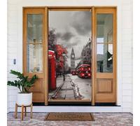 Couverture de porte décorative de 90 x 180 cm, bannière de porte de rue de Londres rouge, toile de fond saisonnière, panneau de porte, arrière-plan photo, décoration de fête pour intérieur ou