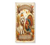Couverture de porte décorative de Thanksgiving avec chien havanais de 91,4 x 183 cm, récolte de dinde à suspendre pour porte d'entrée, intérieur et extérieur