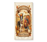 Couverture de porte décorative de Thanksgiving Boston Terrier 91,4 x 183 cm, récolte de dinde à suspendre pour porte d'entrée, intérieur et extérieur