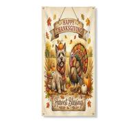 Couverture de porte décorative de Thanksgiving Cairn Terrier 91,4 x 182,9 cm, récolte de dinde à suspendre pour porte d'entrée, intérieur et extérieur