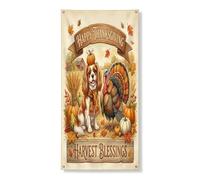 Couverture de porte décorative de Thanksgiving Cavalier King Charles Spaniel 91,4 x 182,9 cm, récolte de dinde à suspendre pour porte d'entrée, intérieur et extérieur