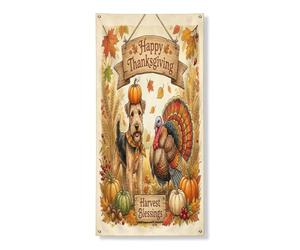 Couverture de porte décorative de Thanksgiving Lakeland Terrier 91,4 x 183 cm, récolte de dinde à suspendre pour porte d'entrée, intérieur et extérieur