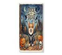 Couverture de porte décorative d'Halloween en forme de chien Corgi 91,4 x 183 cm, décoration gothique de vacances à suspendre pour porte d'entrée, intérieur et extérieur, toile de fond de porche