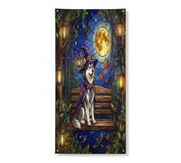 Couverture de porte décorative d'Halloween en forme de chien malamutes de l'Alaska, 91,4 x 183 cm, décoration de porte de forêt de vacances à suspendre pour porte d'entrée, intérieur ou extérieur