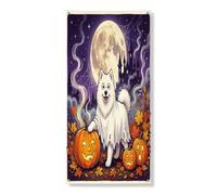 Couverture de porte décorative d'Halloween en forme de chien samoyède, 91,4 x 182,9 cm, maisons hantées de vacances à suspendre pour porte d'entrée, intérieur et extérieur, toile de fond de porche