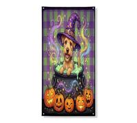 Couverture de porte décorative d'Halloween Lakeland Terrier 91,4 x 182,9 cm, chaudron de vacances à suspendre pour porte d'entrée, intérieur ou extérieur, toile de fond