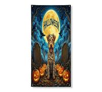 Couverture de porte décorative d'Halloween Lakeland Terrier 91,4 x 182,9 cm, cimetière de vacances à suspendre pour porte d'entrée, intérieur et extérieur, citrouilles, porche