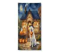 Couverture de porte décorative d'Halloween motif chien des Pyrénées 91,4 x 183 cm, citrouilles mignonnes à suspendre pour porte d'entrée, intérieur ou extérieur, toile de fond de porche d'automne