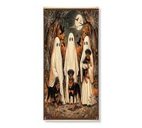 Couverture de porte décorative d'Halloween Rottweilers chien 91,4 x 182,9 cm, fantômes de vacances à suspendre pour porte d'entrée, intérieur ou extérieur, toile de fond de porche forestière