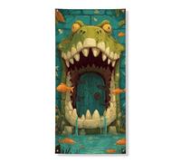 Couverture de porte décorative en forme de bouche de crocodile - Style dessin animé - Décoration de porte d'entrée d'intérieur ou d'extérieur - Fournitures de fête d'été - 91,4 x 183 cm