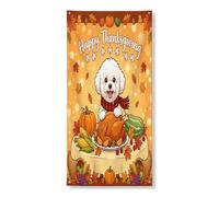 Couverture de porte décorative en forme de chien bichon frisé d'automne 91,4 x 183 cm, récolte de Thanksgiving à suspendre pour porte d'entrée, intérieur et extérieur