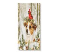 Couverture de porte décorative en forme de chien d'hiver - Chiot mignon avec cardinal - Décoration de porte d'entrée pour intérieur et extérieur - Fournitures de Noël festives - 91,4 x 183 cm