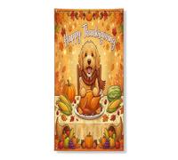 Couverture de porte décorative en forme de chien doré d'automne 91,4 x 183 cm, récolte de Thanksgiving à suspendre pour porte d'entrée, intérieur et extérieur