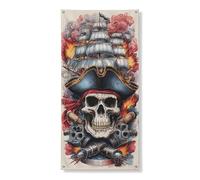 Couverture de porte décorative en forme de crâne de pirate, motif bateau nautique vintage, décoration de porte d'entrée, fournitures de fête d'Halloween pour intérieur ou extérieur, 91,4 x 183 cm