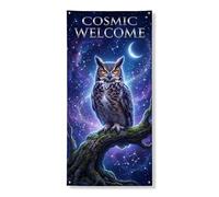 Couverture de porte décorative en forme de hibou cosmique - Paysage nocturne mystique - Décoration de bienvenue pour intérieur et extérieur - Fournitures de vacances - 91,4 x 183 cm