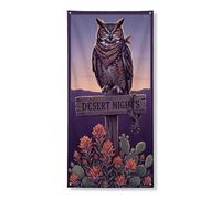 Couverture de porte décorative en forme de hibou du désert - Décoration rustique pour porte d'entrée - Intérieur ou extérieur - Décoration d'automne à suspendre - Fournitures de festival - 91,4 x 183