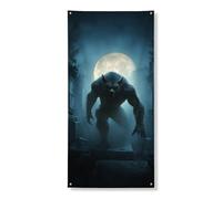 Couverture de porte décorative en forme de loup-garou au clair de lune - Créature gothique effrayante - Décoration de porte d'entrée - Fournitures de fête d'Halloween - 91,4 x 183 cm