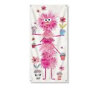 Couverture de porte décorative en forme de monstre de pêche, motif floral fantaisie, cupcakes pour décoration de porte d'entrée, fournitures de fête d'intérieur et d'extérieur 91,4 x 183 cm