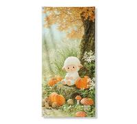 Couverture de porte décorative en forme de mouton mignon - Forêt de citrouille d'automne - Pour intérieur et extérieur - Fournitures de vacances - 91,4 x 183 cm