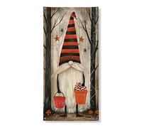 Couverture de porte décorative en forme de nain d'automne - Chapeau rustique à rayures orange et noir - Décoration d'automne - Fournitures de vacances d'Halloween pour intérieur et extérieur - 91,4 x