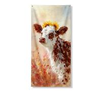 Couverture de porte décorative en forme de vache mignonne - Aquarelle - Motif floral - Décoration de porte d'entrée - Pour intérieur et extérieur - Fournitures de vacances de printemps - 91,4 x 183 cm