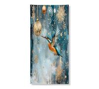 Couverture de porte décorative en forme d'oiseau d'hiver, martin-pêcheur coloré et flocons de neige, décoration de porte d'entrée, fournitures festives d'intérieur et d'extérieur, 91,4 x 183 cm