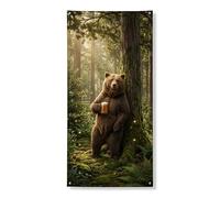 Couverture de porte décorative en forme d'ours de forêt rustique pour porte d'entrée, intérieur ou extérieur, fournitures de vacances d'automne 91,4 x 183 cm
