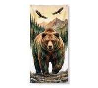 Couverture de porte décorative en forme d'ours sauvage, paysage naturel, décoration artistique de porte d'entrée, intérieur ou extérieur, toile de fond rustique à suspendre pour festival, vacances