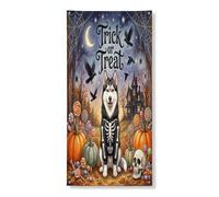Couverture de porte décorative Halloween Husky chien 91,4 x 183 cm, décoration gothique de vacances à suspendre pour porte d'entrée, intérieur ou extérieur, toile de fond de porche