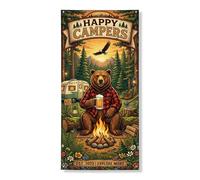 Couverture de porte décorative Happy Campers - Ours de la forêt - Décoration de porte d'entrée - Intérieur et extérieur - Fournitures de festival d'automne - 91,4 x 183 cm