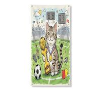 Couverture de porte décorative motif chats américains à poil court de football 91,4 x 183 cm, mignon dessin animé football à suspendre pour porte d'entrée, intérieur ou extérieur
