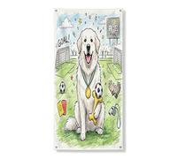 Couverture de porte décorative motif chien des Pyrénées de football 91,4 x 182,9 cm, mignon dessin animé football à suspendre pour porte d'entrée, intérieur ou extérieur
