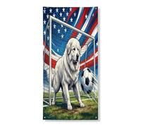 Couverture de porte décorative motif chien des Pyrénées football 91,4 x 182,9 cm, motif football amusant à suspendre pour porte d'entrée, intérieur ou extérieur