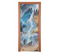 Couverture de porte décorative motif oiseaux bleu beige 89 x 200 cm dans une bannière Just Married pour porche Décoration intérieure ou extérieure M