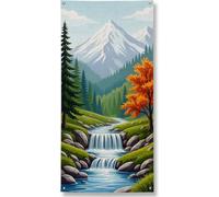 Couverture de porte décorative Mountain Stream - Paysage d'automne - Scène naturelle - Décoration de porte d'entrée - Intérieur et extérieur - Toile de fond saisonnière à suspendre - Fournitures de