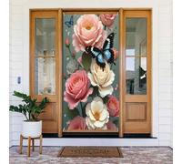 Couverture de porte décorative n° 207 avec motif papillon et rose pour intérieur/extérieur, printemps, été, automne, hiver, Halloween, Noël