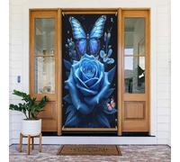 Couverture de porte décorative n° 80 avec motif papillon rose bleu pour intérieur/extérieur, printemps, été, automne, hiver, Halloween, Noël