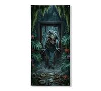 Couverture de porte décorative sur le thème des dinosaures - Décoration de porte d'entrée sur le thème des dinosaures - Fournitures de fête d'Halloween pour intérieur et extérieur - 91,4 x 183 cm