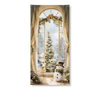 Couverture de porte décorative Winter Wonderland, arbre de Noël enneigé et bonhomme de neige, décoration de porte d'entrée, intérieur ou extérieur, toile de fond à suspendre, fournitures de festival