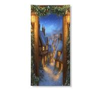 Couverture de porte décorative Winter Wonderland - Scène de village enneigé confortable - Décoration de porte d'entrée - Intérieur ou extérieur - Toile de fond à suspendre - 91,4 x 183 cm