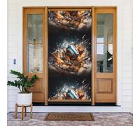 Couverture de porte décorée de rugby sur le feu. Bannière de couverture de porte imprimée, suspension murale festive pour décoration de fête