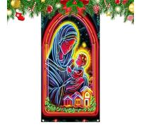Couverture de porte d'entrée de Noël - Grande toile de de porte festive, bannière de prte de vacances lavable et très extensible, décoration lumineuse du pays des merveilles d'hiver pour porche