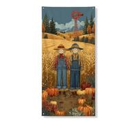 Couverture de porte d'épouvantail décorative - Scène rustique de ferme d'automne - Décoration de porte d'entrée, intérieur ou extérieur - Fournitures de vacances - 91,4 x 183 cm