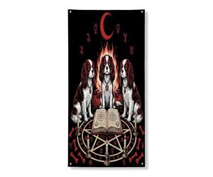 Couverture de porte d'Halloween Cavalier King Charles Spaniel - Bannière décorative de 91,4 x 182,9 cm - Décoration de porte de sorcière de vacances à suspendre pour porte d'entrée, intérieur et
