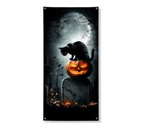 Couverture de porte d'Halloween chat et citrouille, bannière décorative, chat effrayant et cric O'-Lantern souriant, décoration d'intérieur et d'extérieur, fournitures de vacances pour festival