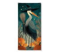 Couverture de porte d'Halloween cigogne décorative - Motif oiseau de sorcière fantaisie - Décoration saisonnière pour l'extérieur et l'intérieur - 91,4 x 183 cm