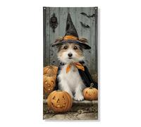 Couverture de porte d'Halloween en forme de chien de sorcière - Décoration effrayante en forme de citrouille - Fournitures d'intérieur et d'extérieur - Fournitures de festival d'automne - 91,4 x 183