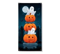 Couverture de porte d'Halloween fantôme citrouille décorative, mignonne effrayante Jack-O'-Lanterns décoration de porte d'entrée, intérieur ou extérieur, festival d'automne fournitures de vacances