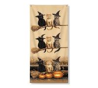 Couverture de porte d'Halloween pour chat - Bannière décorative - Chatons sorcières fantaisie - Citrouille - Décoration de porte d'entrée - Fournitures de festival d'automne - 91,4 x 183 cm